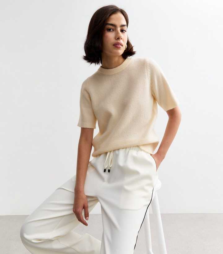Cream Short Sleeve Soft Knit Top 