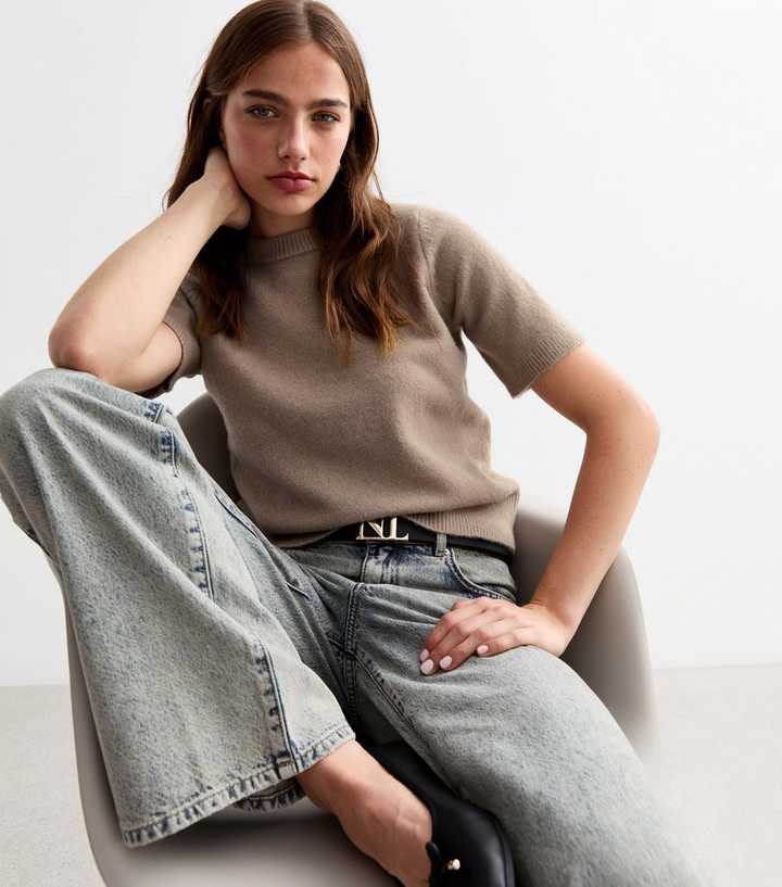 Light Brown Short Sleeve Soft Knit Top 