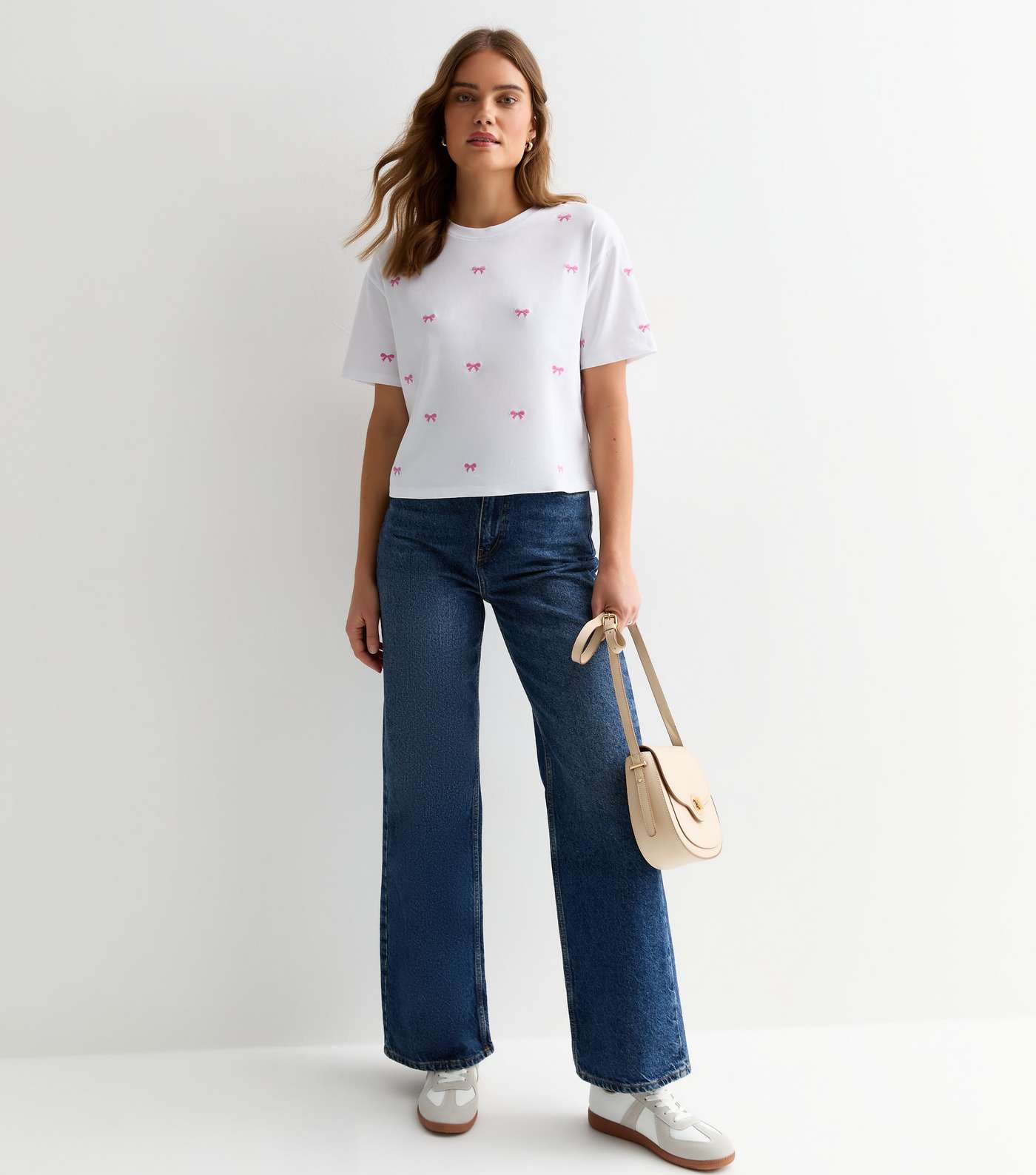 Pink Embroidered-Bow Boxy Cotton T-Shirt Image 3