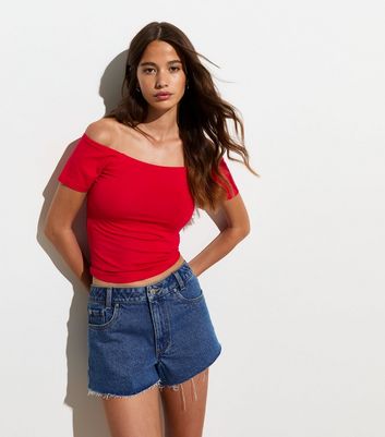 Red Stretch Cotton Bardot Top New Look
