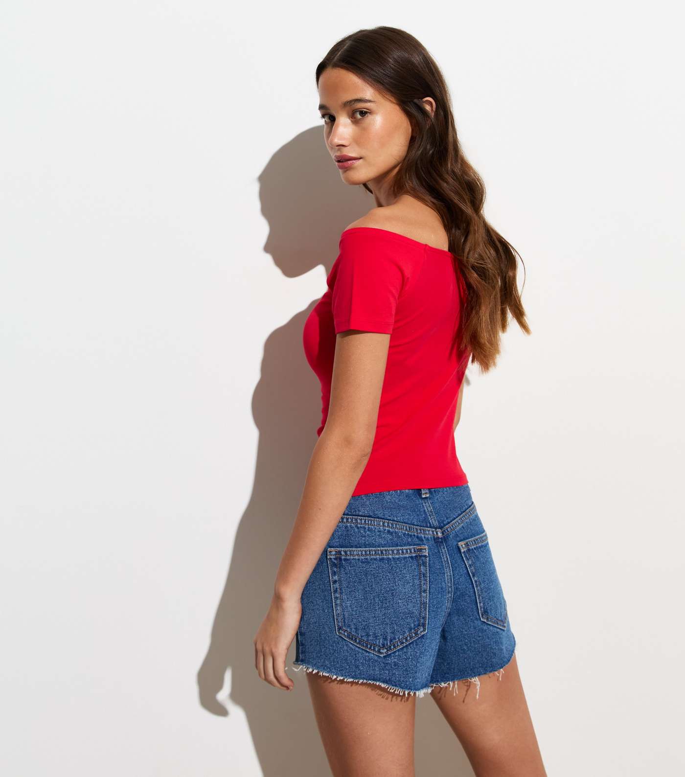 Red Stretch Cotton Bardot Top  Image 5