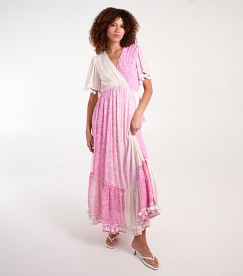 Blue Vanilla Pink Wrap Tassel Trim Maxi Dress New Look