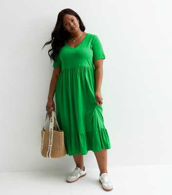 ONLY Curves Green Tiered V Neck Midi Dress