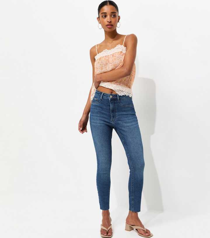 Blue Hallie Disco Frayed Hem Super Skinny Jeans