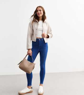 Blue Denim High Rise Slim Leg Jeans