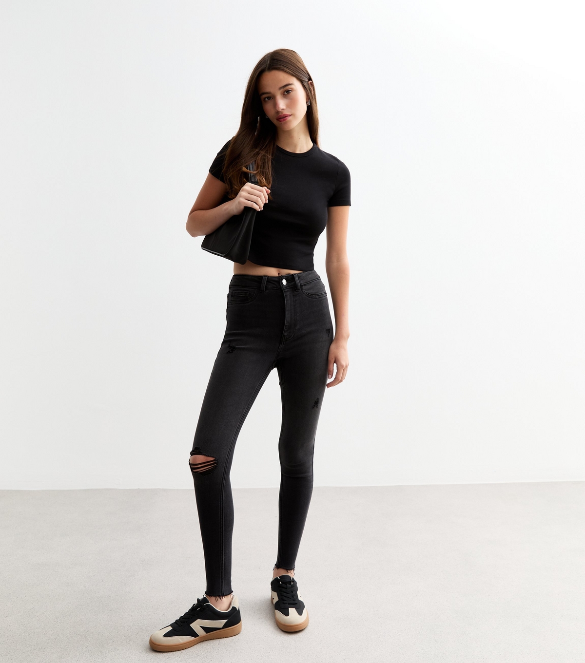 Women's Washed Black Hallie Disco Ripped Super Skinny Jeans New Look