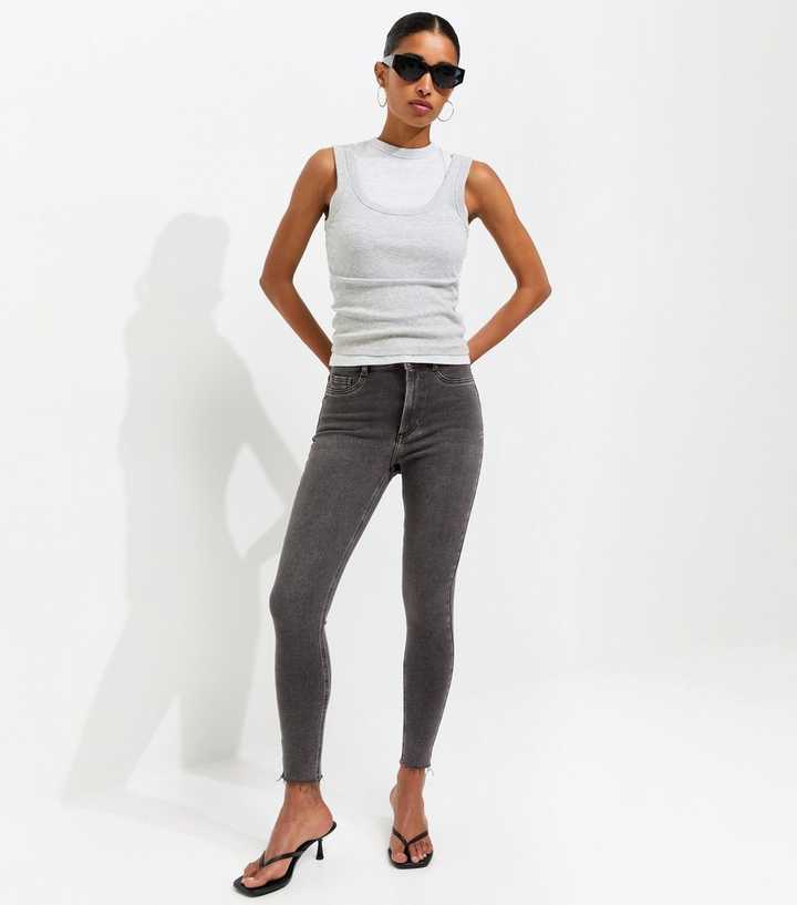 Grey Hallie Disco Frayed Hem Super Skinny Jeans 