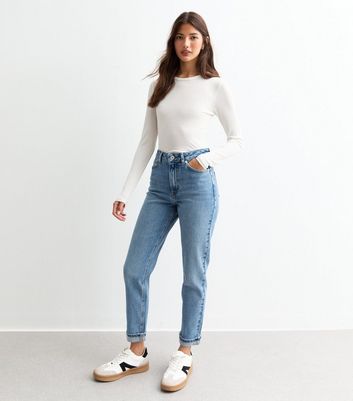Blue High Waist Cuff Mom Jeans | New Look