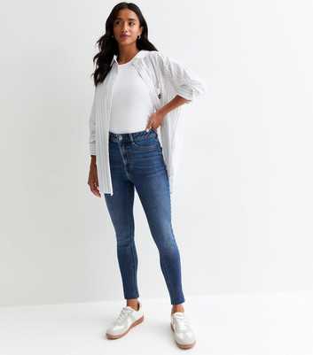 Petite Blue Hallie Disco Frayed Super Skinny Jeans