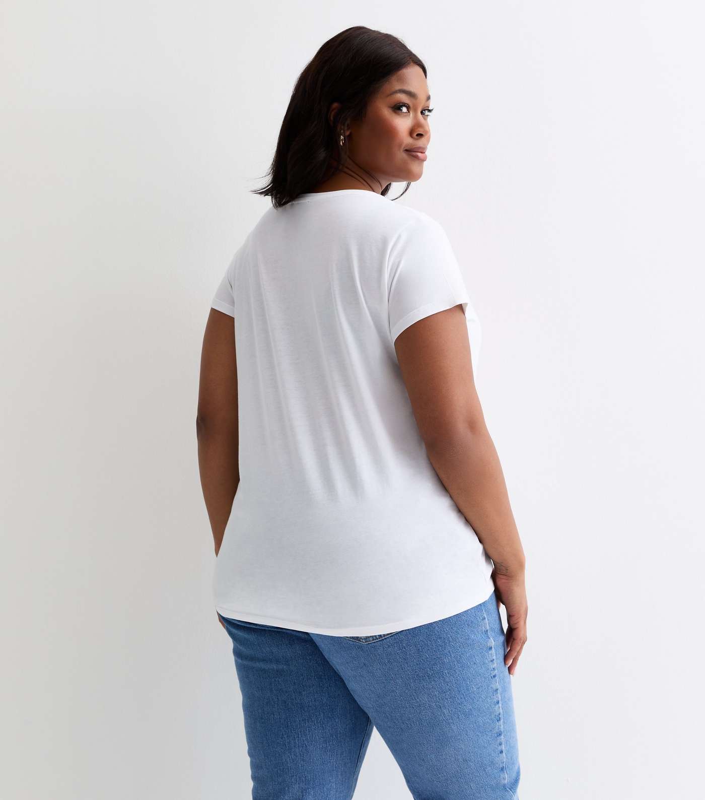 Curves White Cotton Bow Print T-Shirt Image 4
