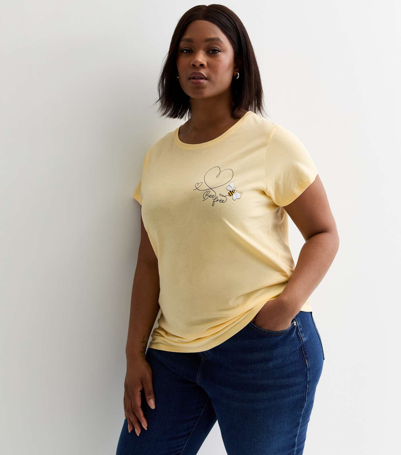 Curves Yellow Bee Free Cotton T-Shirt  Image 2