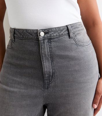 Curves Grey High Waist Tapered Mom Jeans New Look