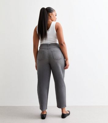 Curves Grey High Waist Tapered Mom Jeans New Look