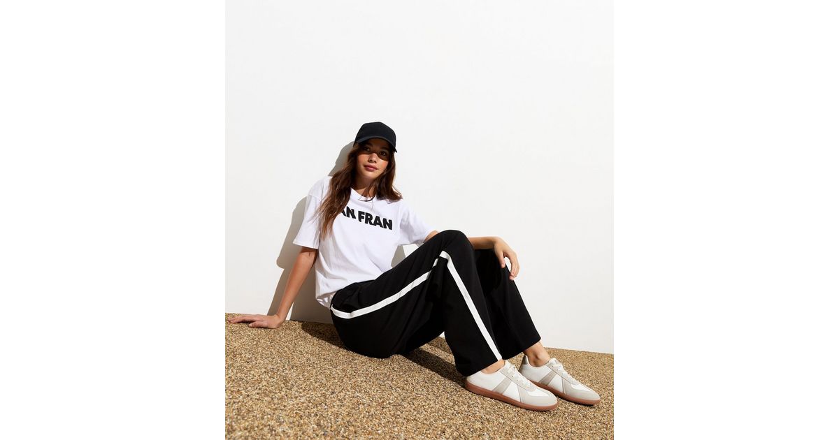 Neutral Crochet Side Stripe Wide Joggers
