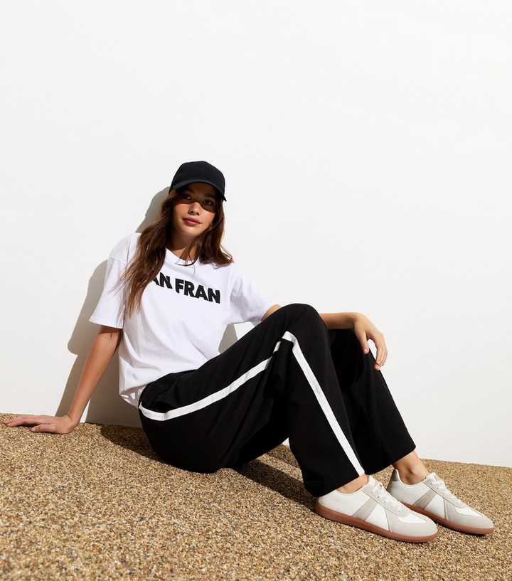 Black Side Stripe Wide Leg Joggers
