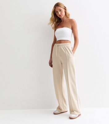 Stone Side Stripe Wide Leg Joggers New Look