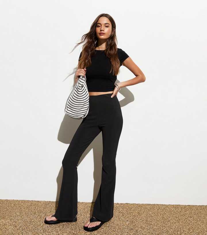 Black Ribbed Flared Trousers