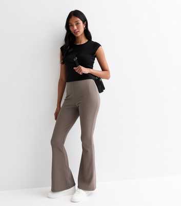 Dark Grey Ribbed Flared Trousers