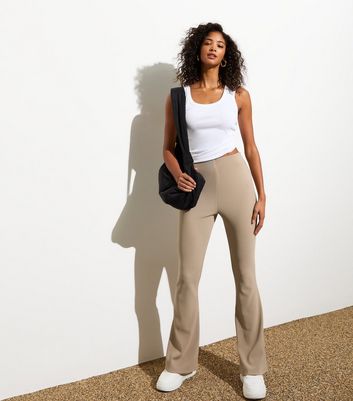 Light Brown Ribbed Flared Trousers | New Look