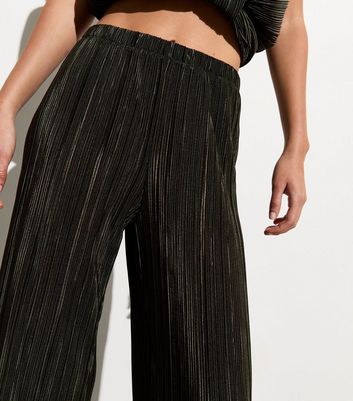 Olive Pleated Wide-Leg Trousers New Look