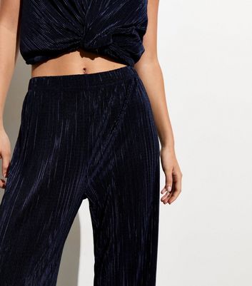 Navy Pleated Wide-Leg Trousers New Look