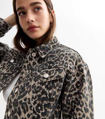 Brown Leopard Print Crop Denim Jacket