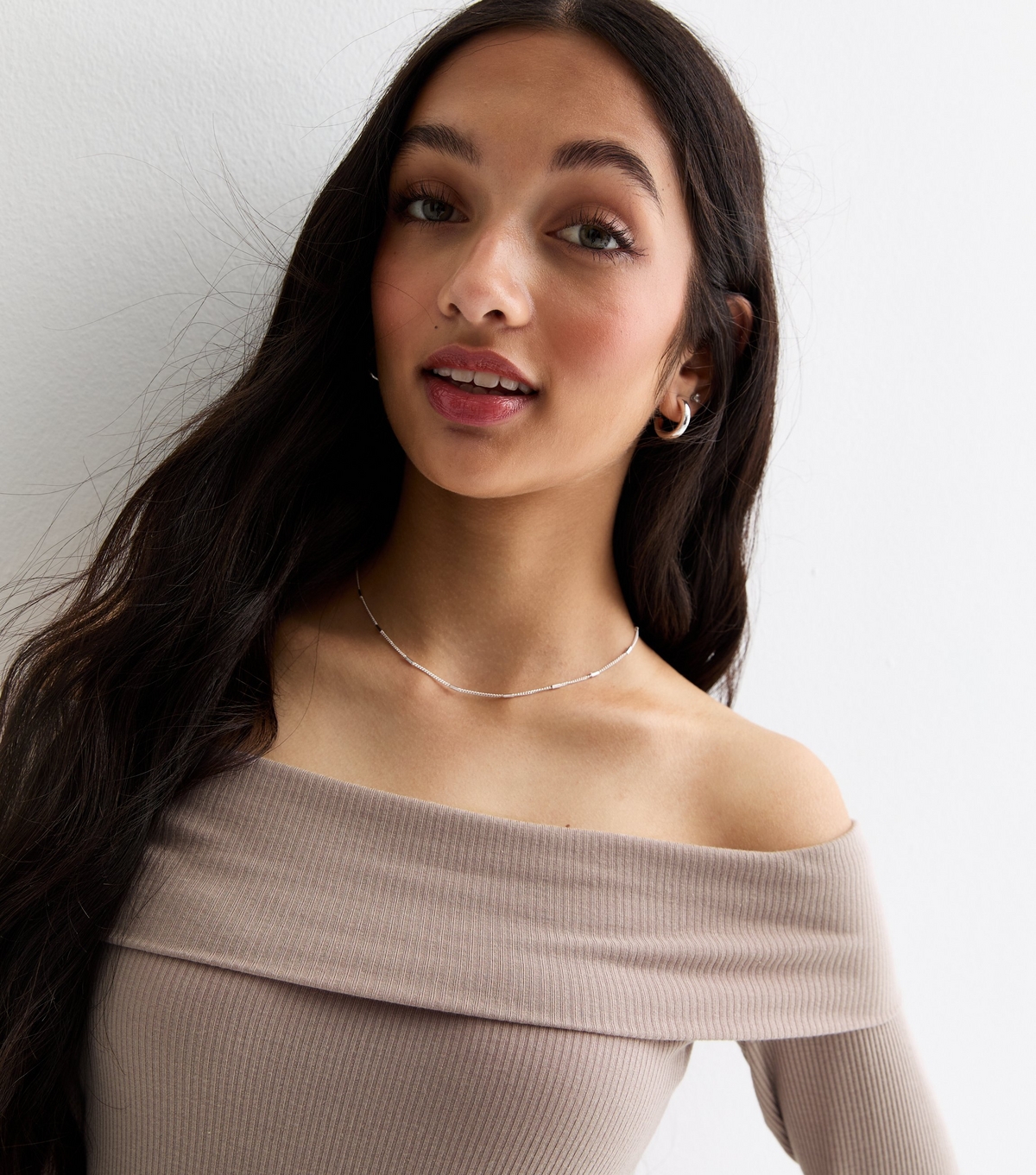Girls' Camel Long Sleeve Ribbed Bardot Top New Look