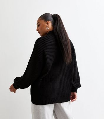 Curves Black Balloon Sleeve Chunky Knit Cardigan New Look