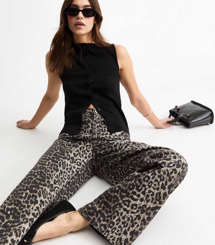Brown Leopard Print Adalae Wide Leg Jeans