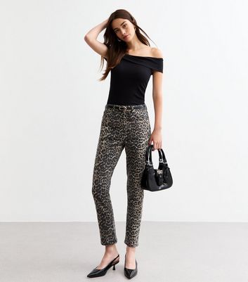 Brown Leopard Print Straight Leg Jeans