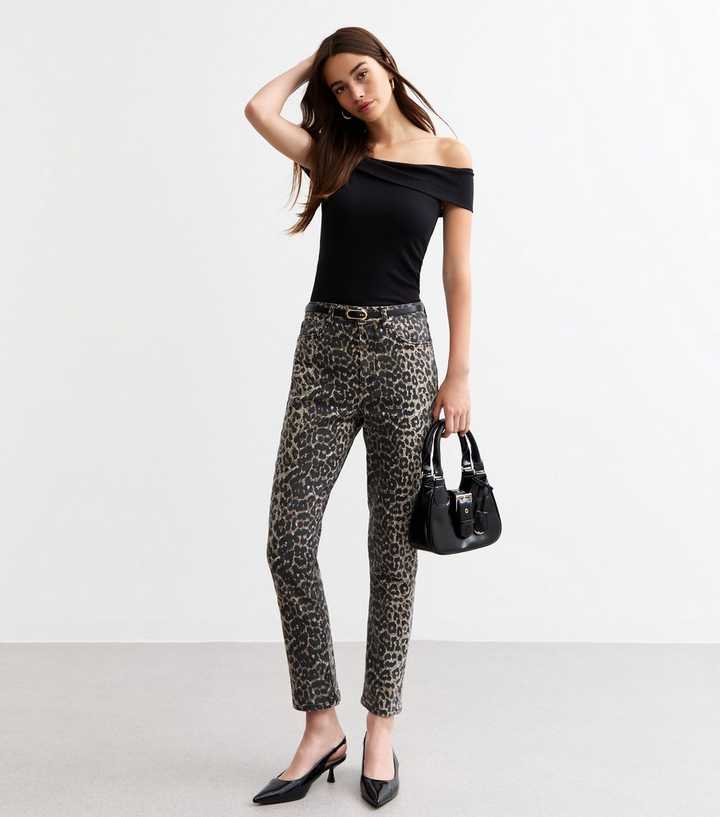 Brown Leopard Print Straight Leg Jeans