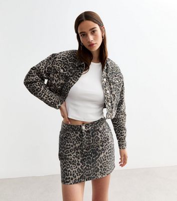 Brown Leopard Print Denim Mini Skirt New Look