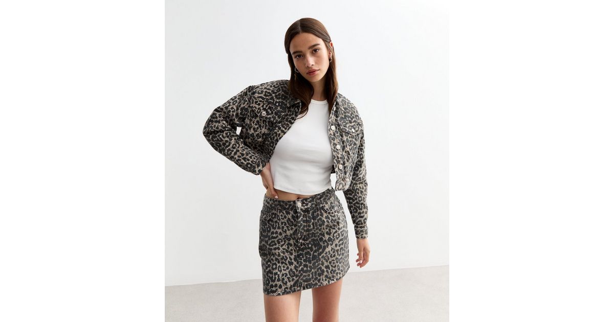 Brown Leopard Print Denim Mini Skirt New Look