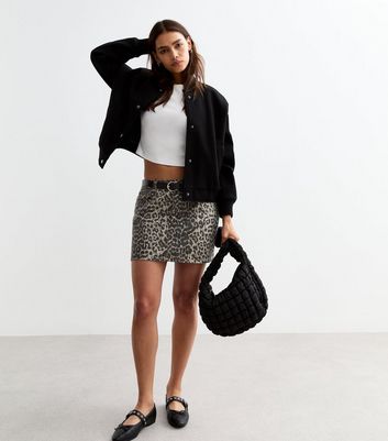 Brown Leopard Print Denim Mini Skirt New Look