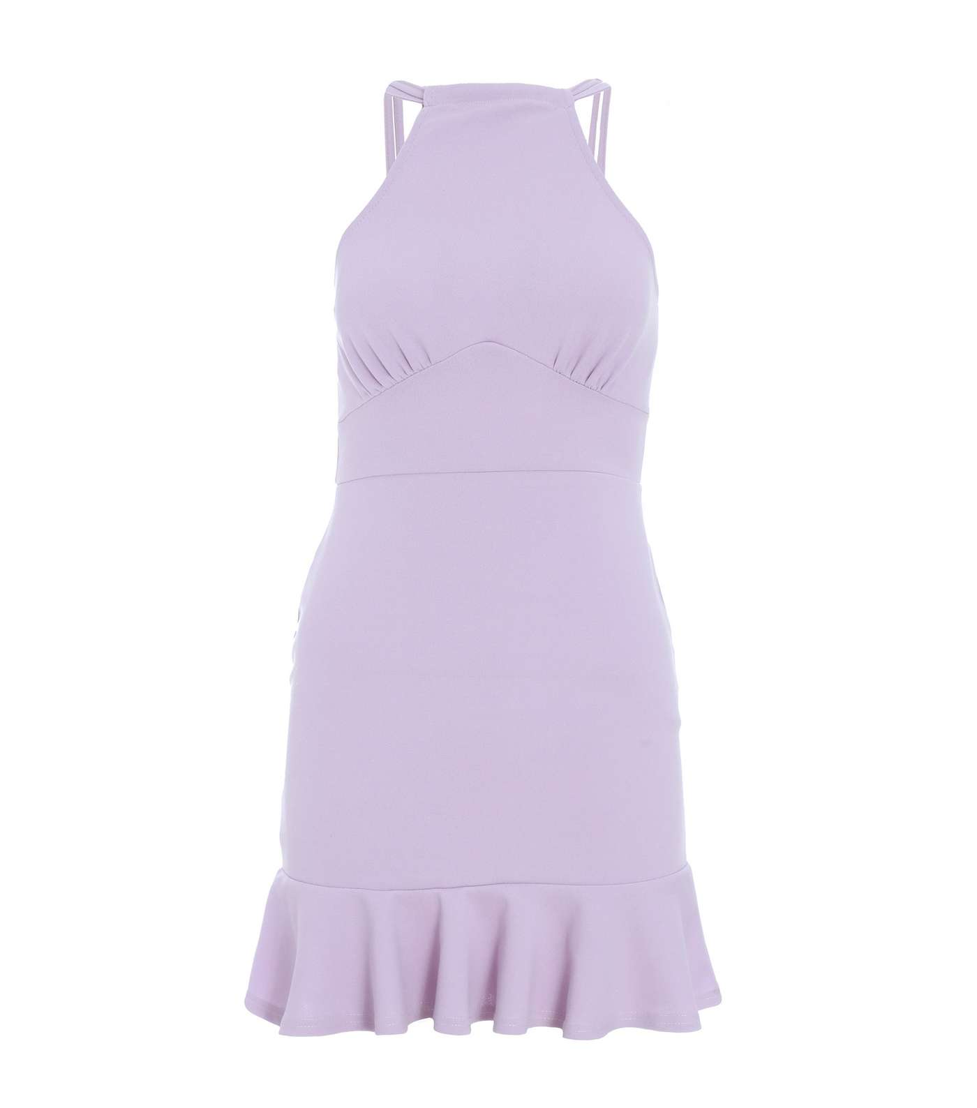 QUIZ Petite Lilac Halter Neck Frill Mini Dress Image 4