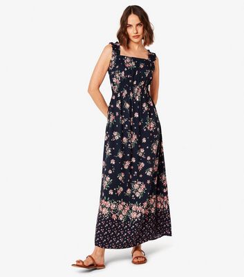 Apricot Navy Floral Strappy Smock Midi Dress New Look