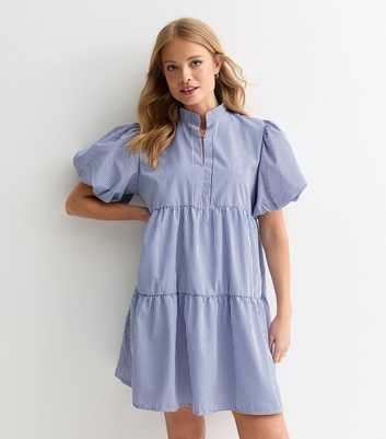 Gini London Blue Stripe Puff Sleeve Mini Dress