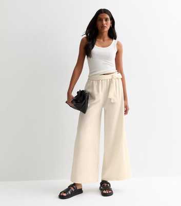 Gini London White Elasticated Tie Waist Trousers