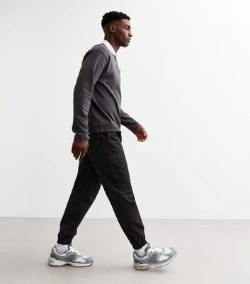 Black Relaxed Drawstring Waist Cargo Trousers