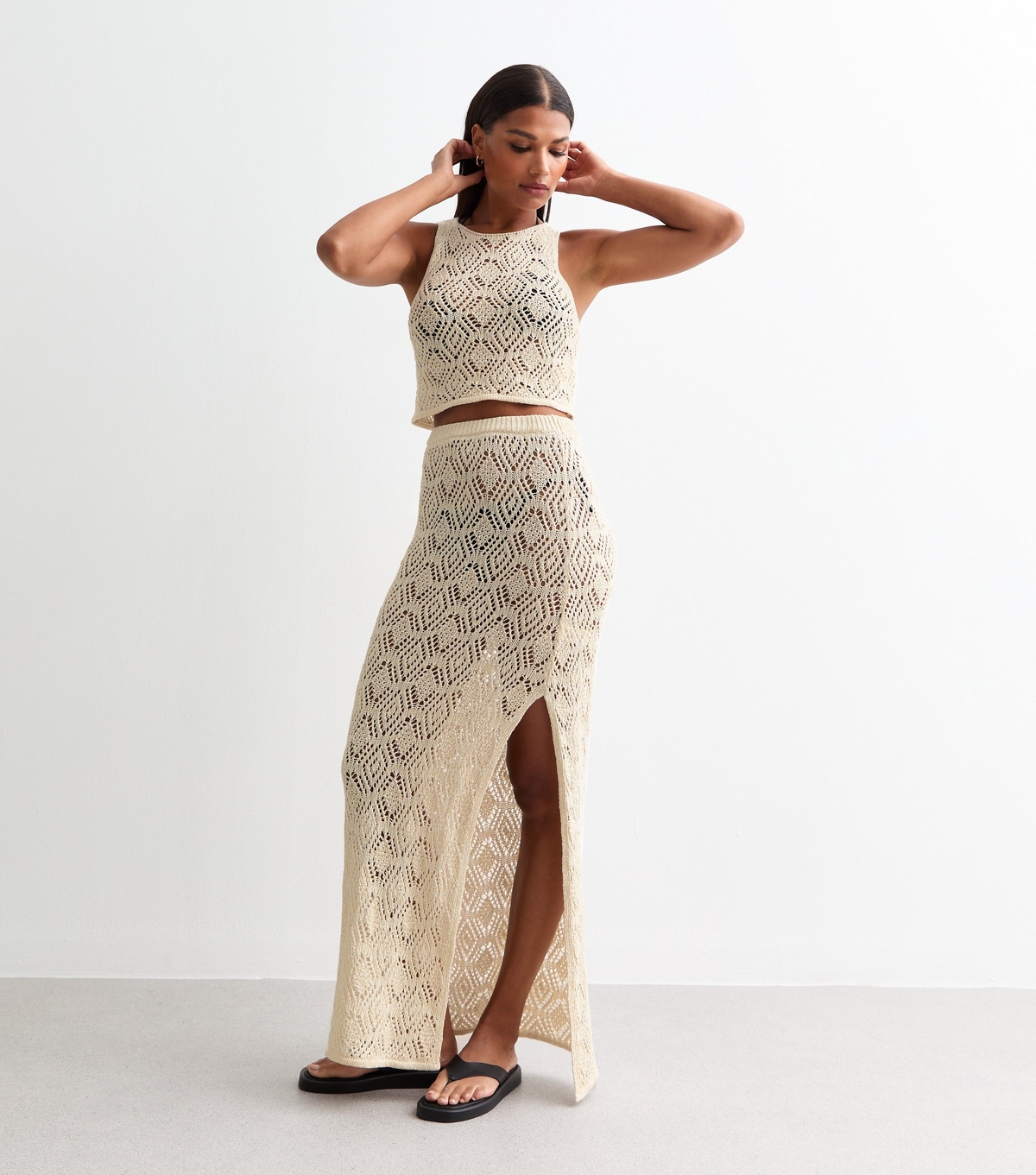 Women's Cream Metallic Thread Crochet Beach Maxi Skirt New Look