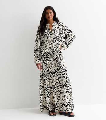 Gini London Off White Abstract Print Drawstring Maxi Dress