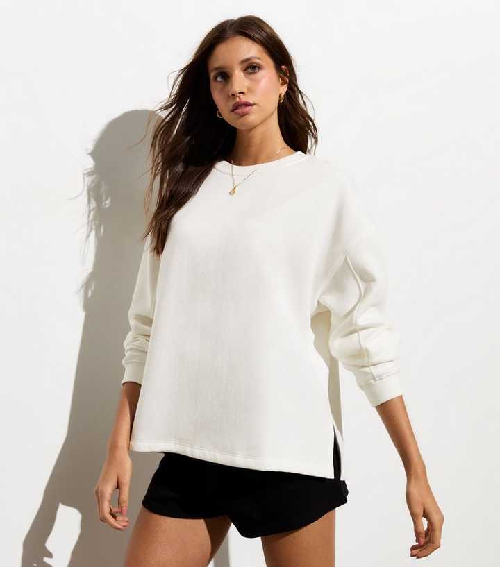 Off White Split-Hem Oversized Sweatshirt
