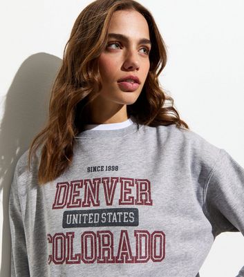 Grey Cotton Denver Colorado Print Sweatshirt New Look