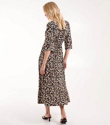 Blue Vanilla Leopard Print Shirred Midi Dress New Look