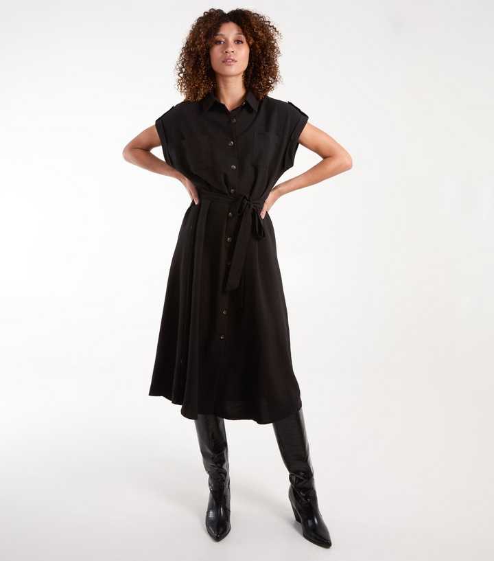 Blue Vanilla Black Utility Shirt Midi Dress