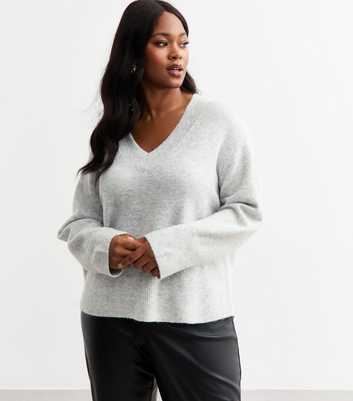 Curves Grey V-Neck Jumper