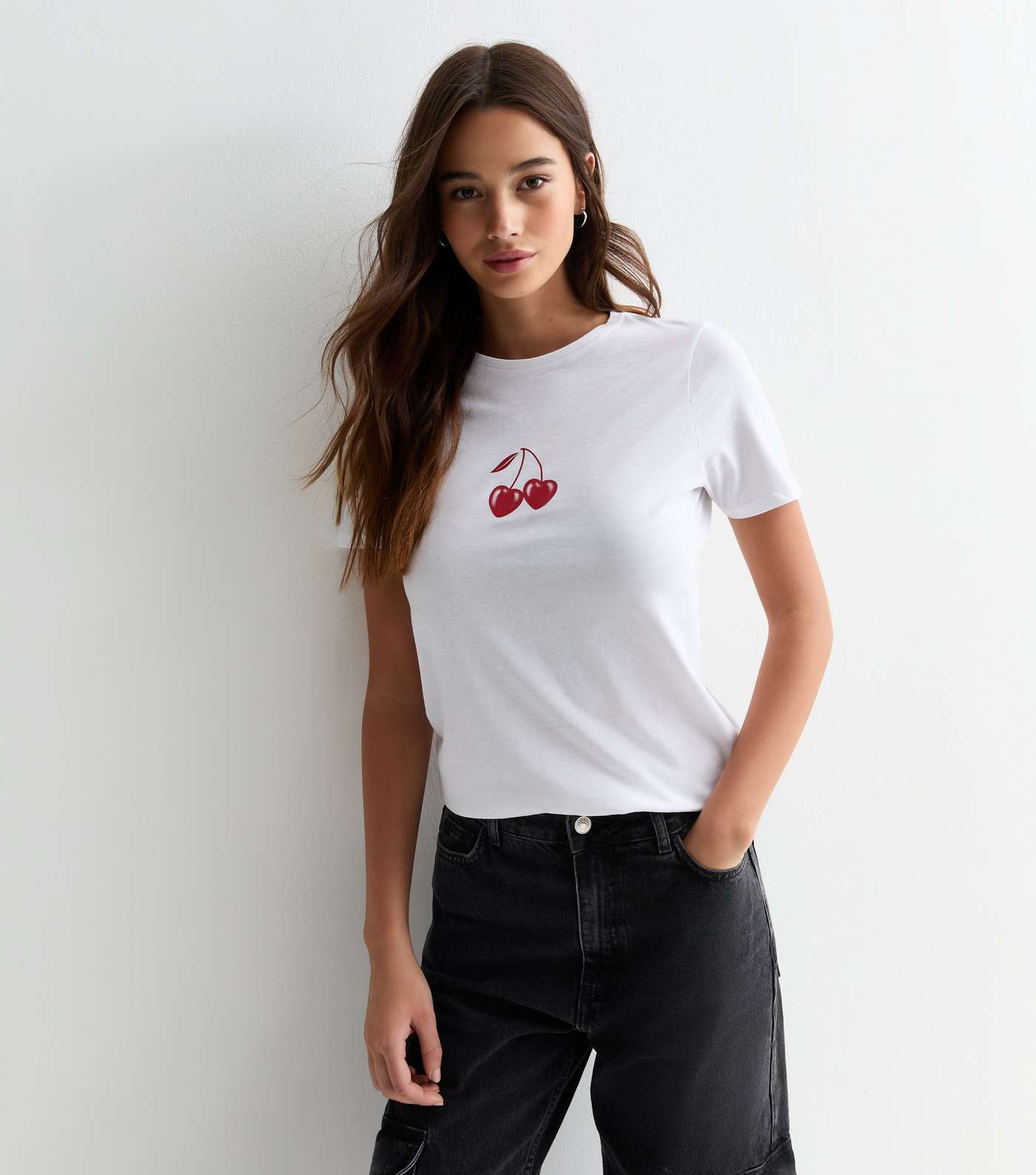 White Cherry Heart Cotton T-Shirt Image 3
