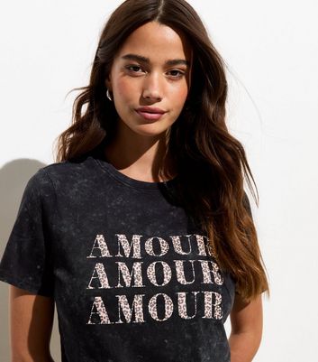 Dark Grey Amour Leopard Print Cotton T-Shirt New Look