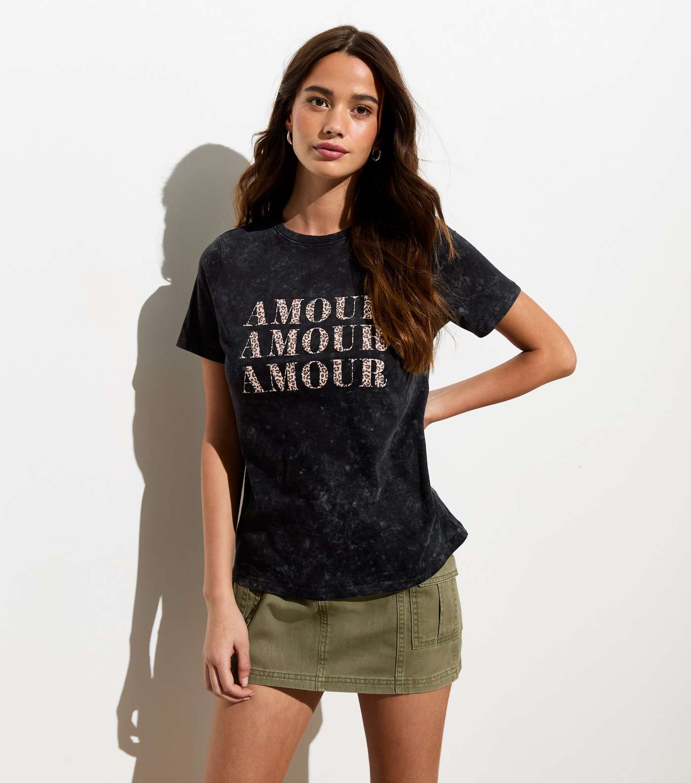 Dark Grey Amour Leopard Print Cotton T-Shirt Image 3