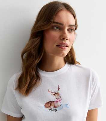 White Cotton Lovely Deer Print Girlfriend T-Shirt